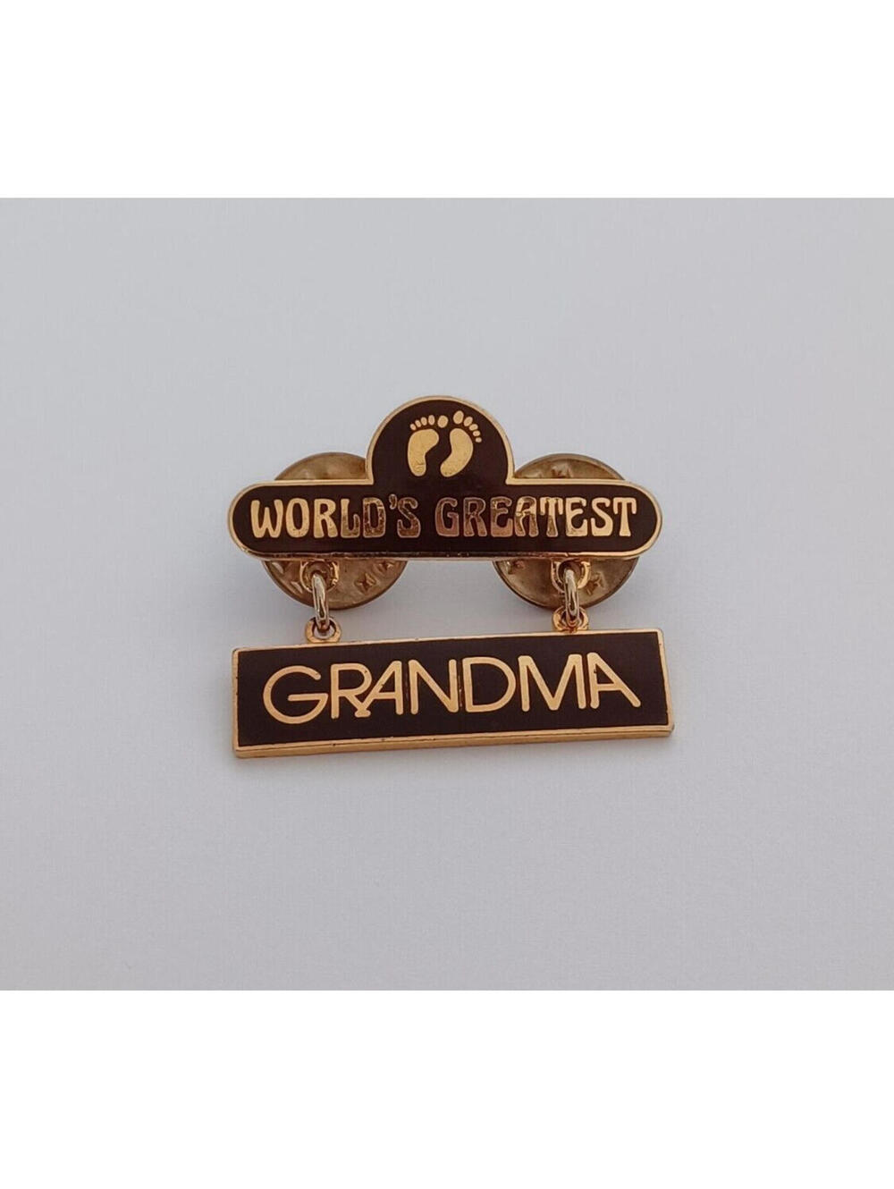 World's Greatest Grandma Foot Prints Brown Gold Tone Tac Pin